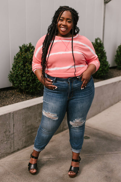 Wave of Stripes Top in Coral