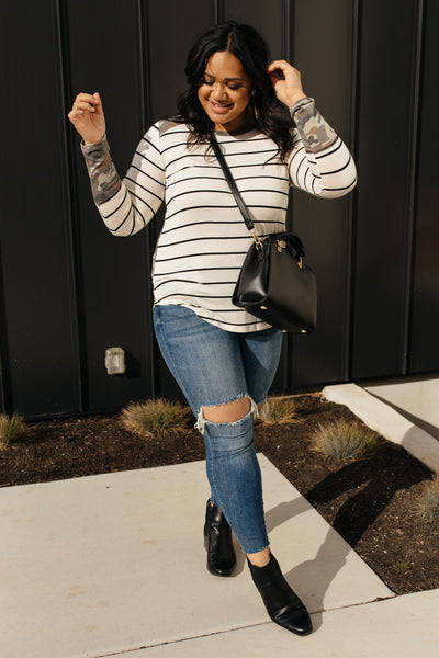 When Camo Meets Stripes Long Sleeve Top