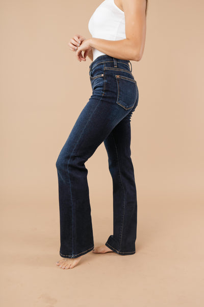 Whiskered Dark Wash Boot Cut Jeans