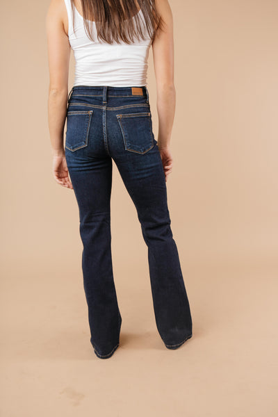 Whiskered Dark Wash Boot Cut Jeans