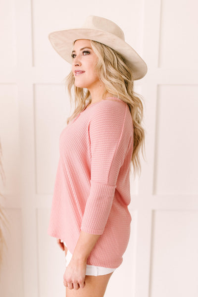 Willow Waffle Knit Top in Blush