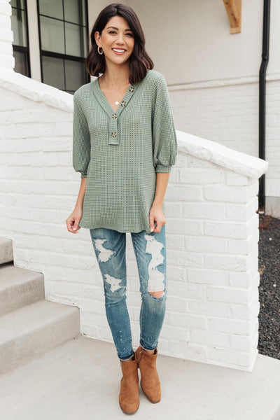 Wonderfully Waffled Top in Sage