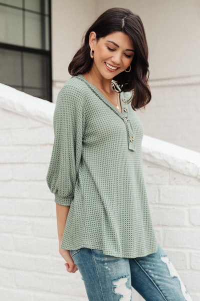 Wonderfully Waffled Top in Sage