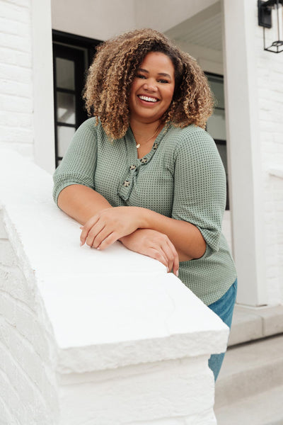 Wonderfully Waffled Top in Sage