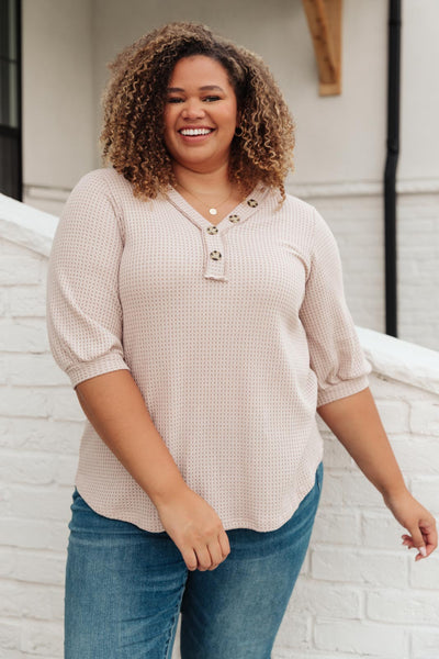 Wonderfully Waffled Top in Taupe