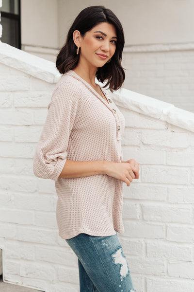 Wonderfully Waffled Top in Taupe