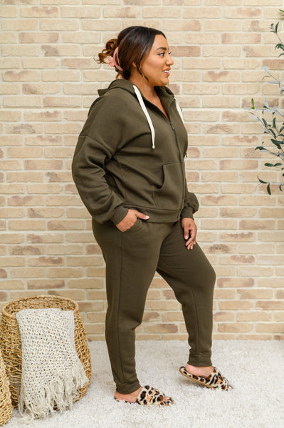 Zip Up Hoodie Jacket & Joggers Set In Olive