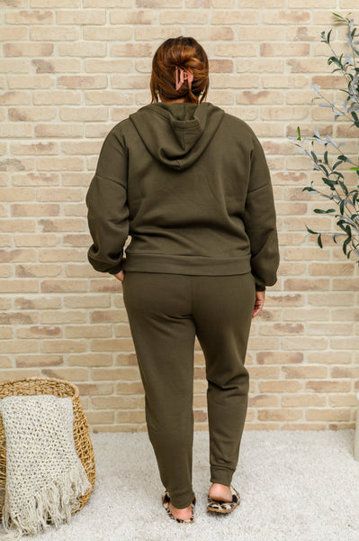 Zip Up Hoodie Jacket & Joggers Set In Olive