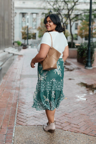 Zoe Floral Midi Skirt in Hunter Green