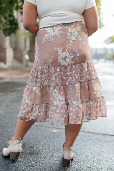 Zoe Floral Midi Skirt in Mocha