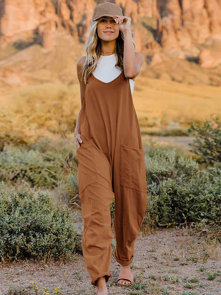 Double Take Full Size Sleeveless V-Neck Pocketed Jumpsuit - 3 color options!