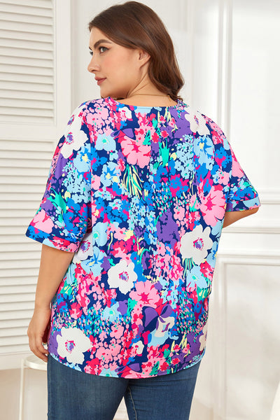 Plus ONLY Floral Center Seam V-Neck Blouse