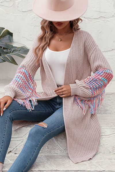 Fringe Sleeve Dropped Shoulder Cardigan - 3 color options