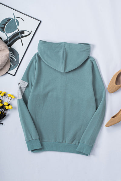 Half Zip Patch Pocket Drawstring Hoodie