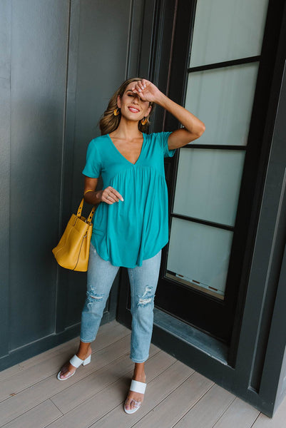 Bamboo Knit Top In Teal