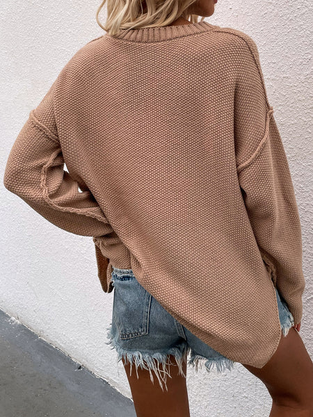 Buttoned Exposed Seam High-Low Sweater - 6 colors available!