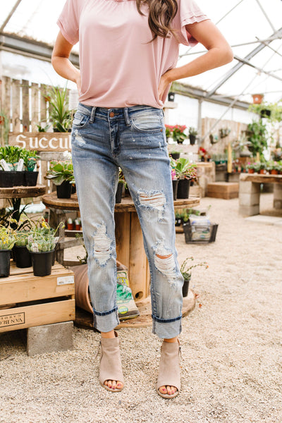 Beach Splash Destroyed Boyfriend Jeans