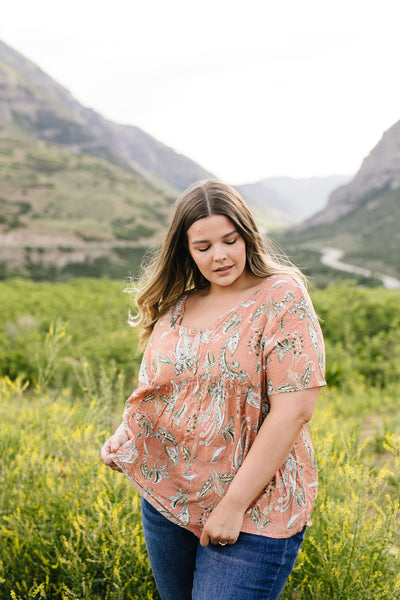 Bliss Swiss Dot Floral Top In Apricot