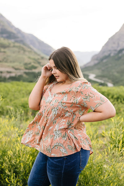 Bliss Swiss Dot Floral Top In Apricot