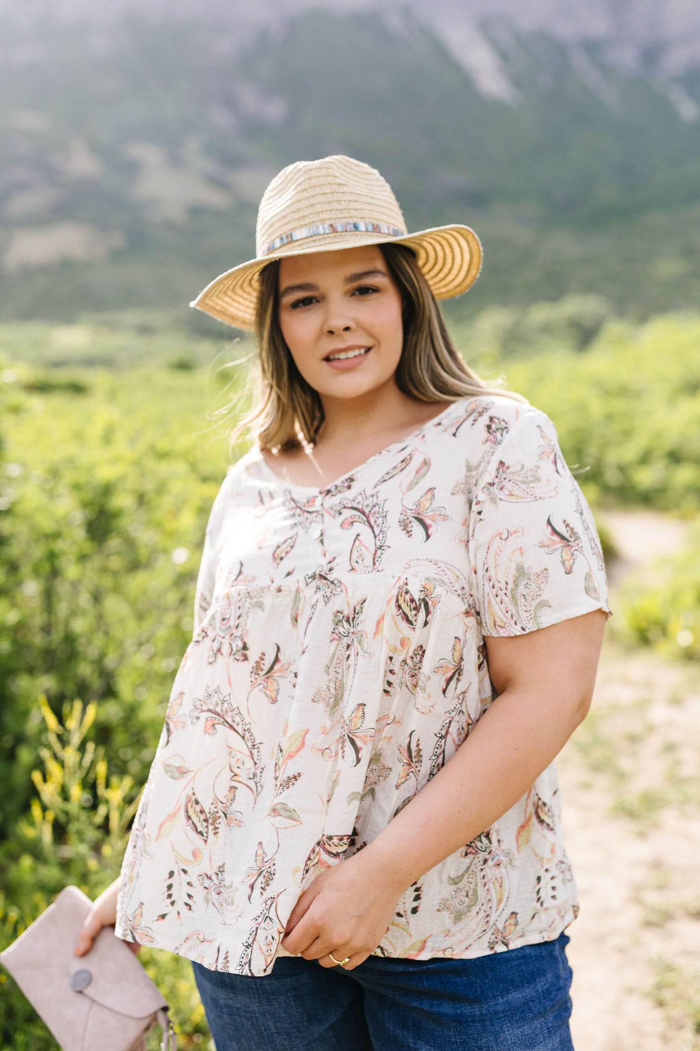 Bliss Swiss Dot Floral Top In Ivory