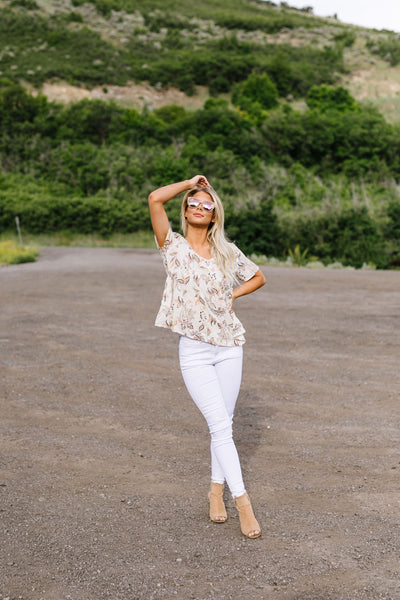 Bliss Swiss Dot Floral Top In Ivory