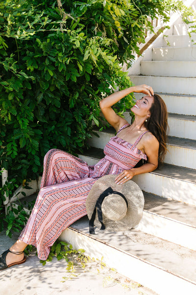 Boho Smocked Jumpsuit In Mauve