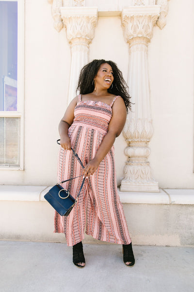 Boho Smocked Jumpsuit In Mauve