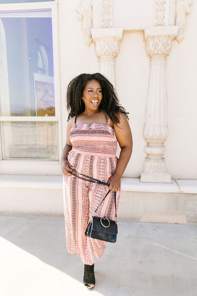 Boho Smocked Jumpsuit In Mauve