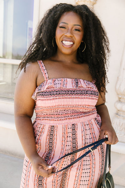 Boho Smocked Jumpsuit In Mauve