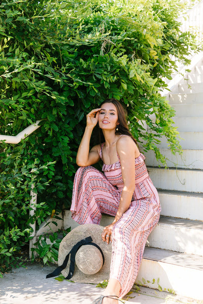 Boho Smocked Jumpsuit In Mauve