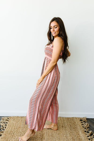 Boho Smocked Jumpsuit In Mauve