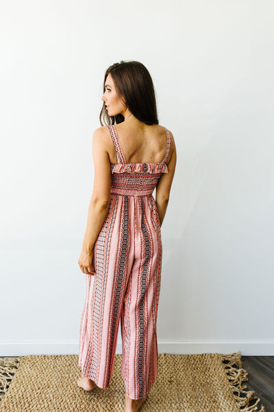 Boho Smocked Jumpsuit In Mauve