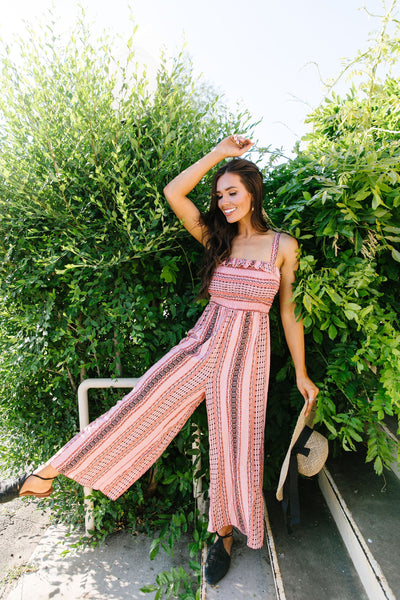 Boho Smocked Jumpsuit In Mauve