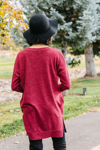 Brushed Melange V-Neck Sweater In Burgundy