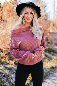 Bubble Sleeve Off The Shoulder Top In Mauve