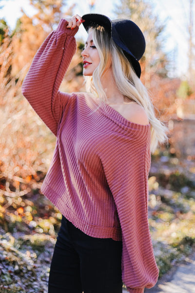 Bubble Sleeve Off The Shoulder Top In Mauve