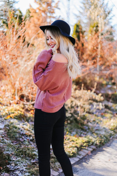 Bubble Sleeve Off The Shoulder Top In Mauve