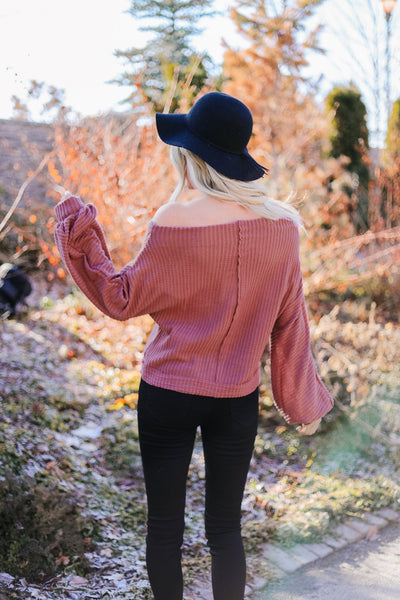 Bubble Sleeve Off The Shoulder Top In Mauve