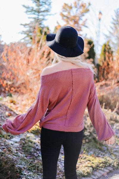 Bubble Sleeve Off The Shoulder Top In Mauve