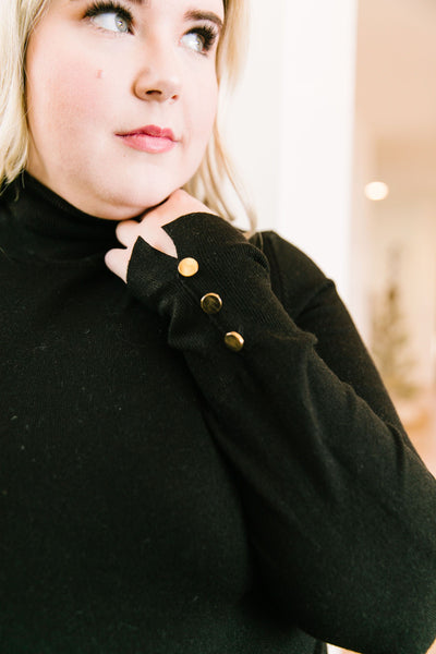 Button Sleeve Elegance Turtleneck In Black