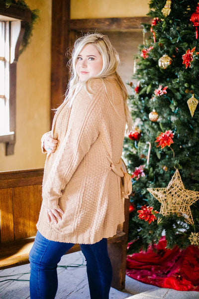 Cable Knit Belted Cardigan In Caramel