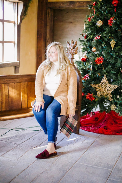 Cable Knit Belted Cardigan In Caramel