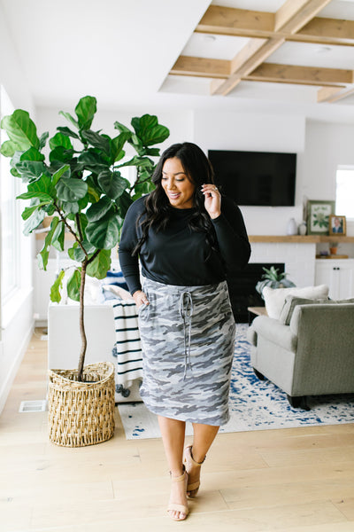 Camo Drawstring Casual Skirt