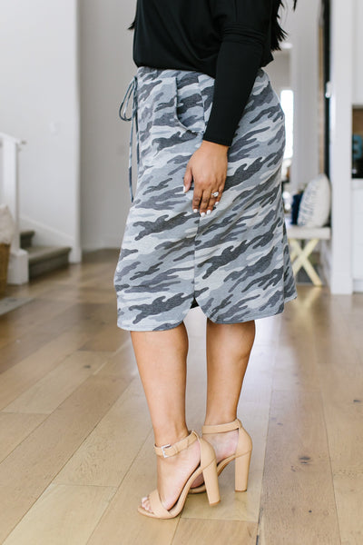 Camo Drawstring Casual Skirt