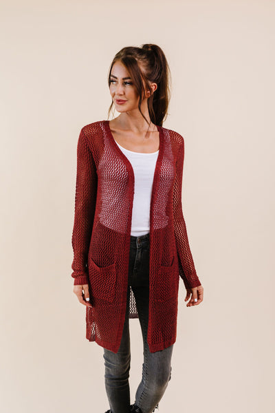 Cast Your Net Cardigan In Deep Rust