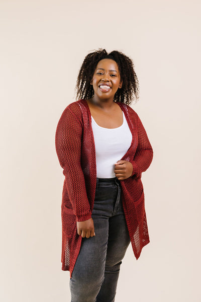 Cast Your Net Cardigan In Deep Rust