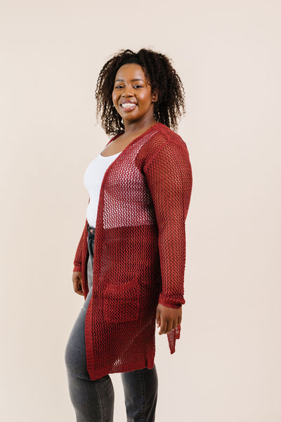 Cast Your Net Cardigan In Deep Rust