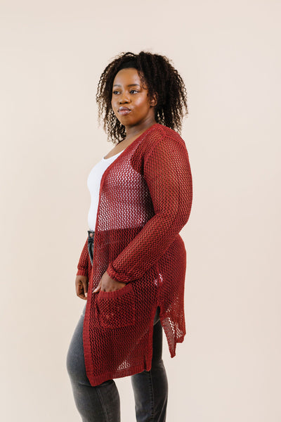 Cast Your Net Cardigan In Deep Rust