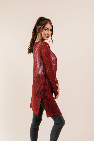 Cast Your Net Cardigan In Deep Rust