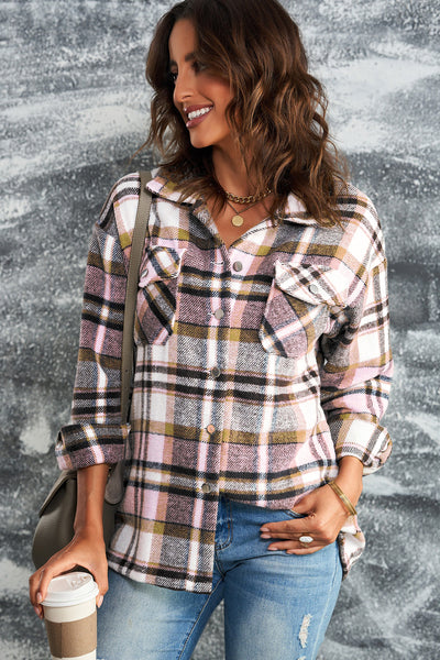 Plaid Button Front Shacket with Breast Pockets - 4 colors available